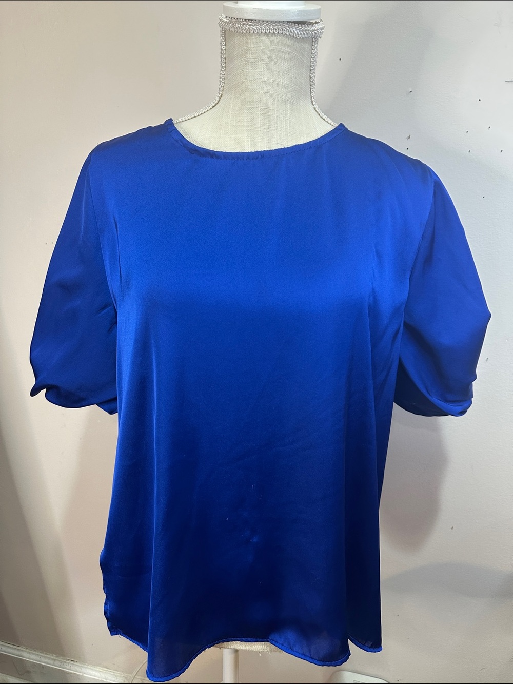 Vince Camuto Cobalt Blue Satin Short Sleeve Blouse